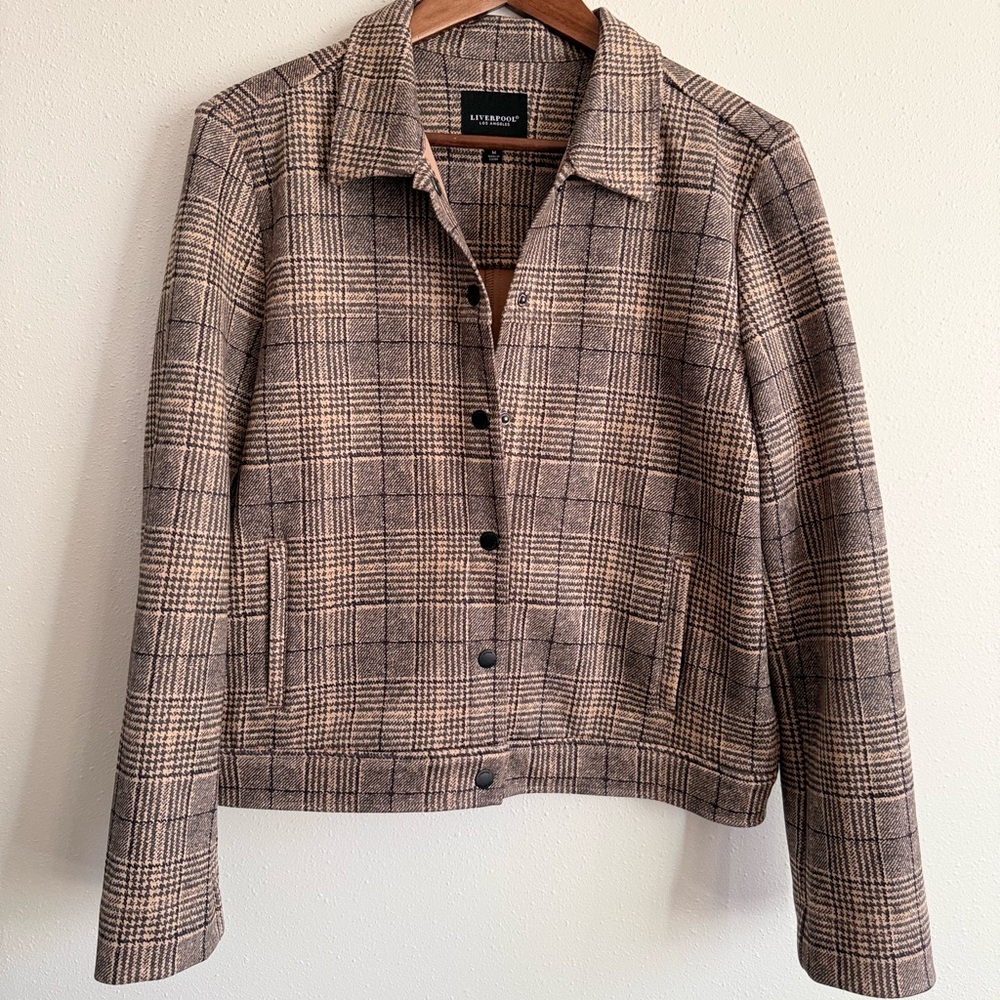 Liverpool Los Angeles Plaid Shirt Jacket Shacket Brown Taupe Medium